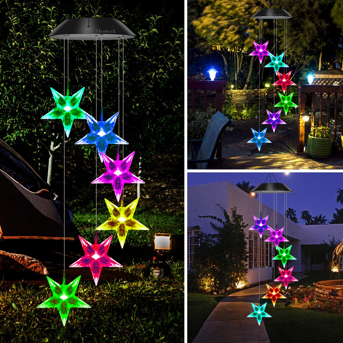 Hanging Decorative Romantic Patio Lights for Yard Garden Home Party Mosteck Wind Chimes Outdoor Solar Moon & Stars Wind Chime Lights Color Changing LED Mobile Wind Chime Best Birthday Gifts for Mom